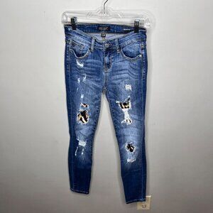 Judy Blue Distressed Skinny Fit Jeans with Leopard Print Detail- Size 26‎